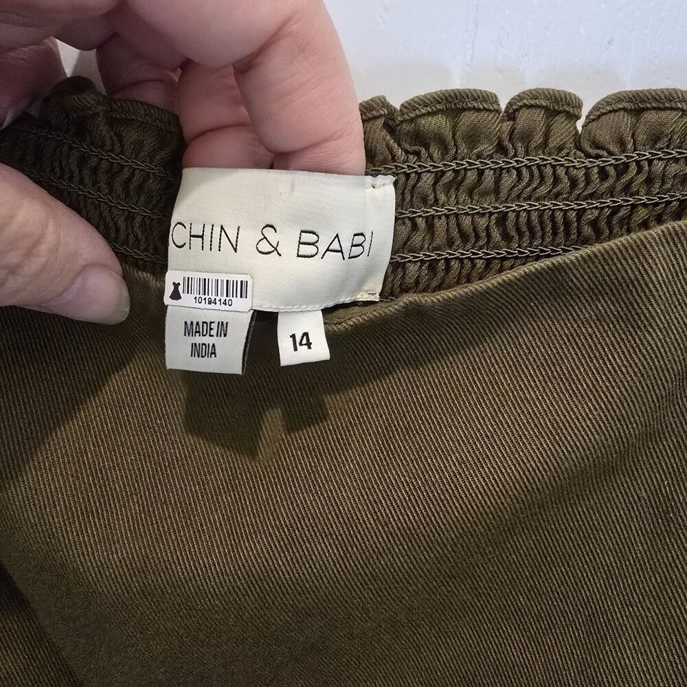 Sachin & Babi Olive Green Laura Dress Size 14 With Ruffled Eyelet Hem Made In In - Picture 5 of 16